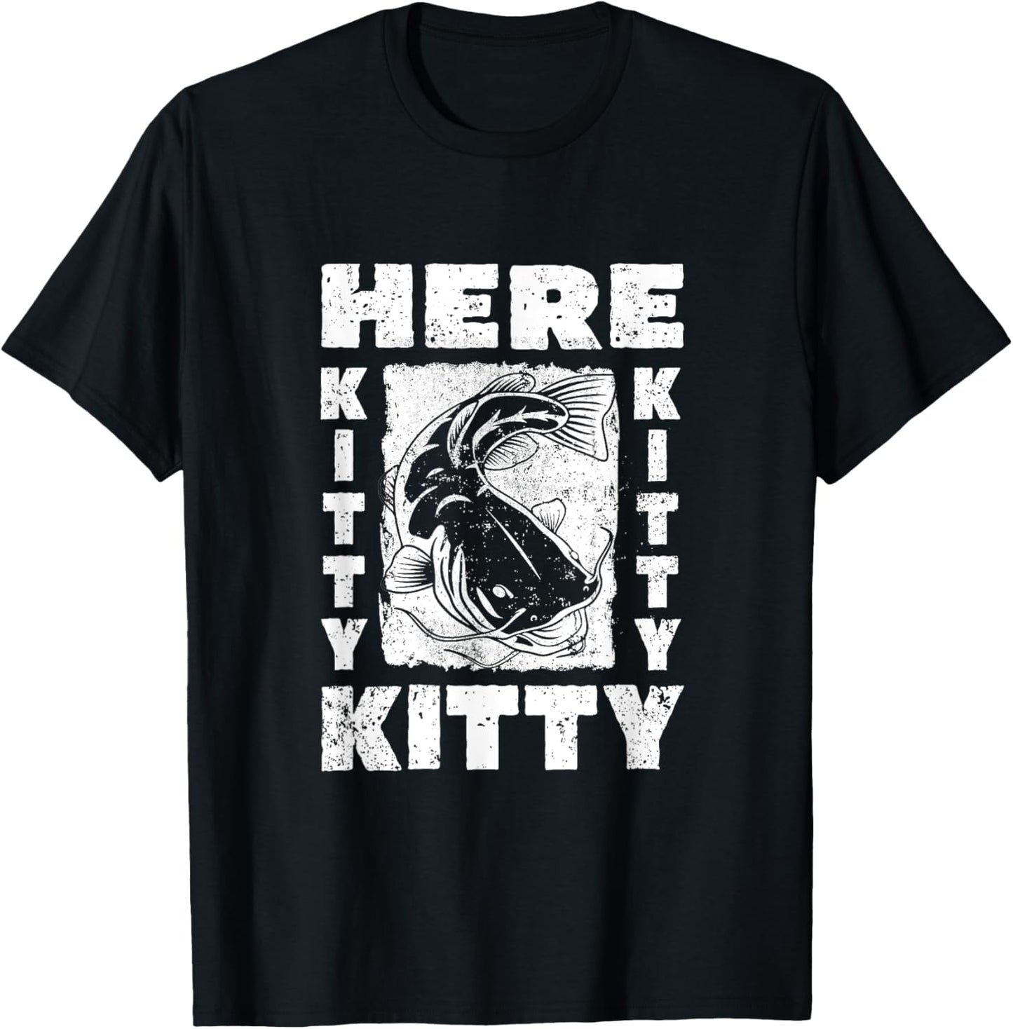 Flathead Catfish Fishing Catfish Hunter Here Kitty Kitty Pun T-Shirt - T-Shirt | Black