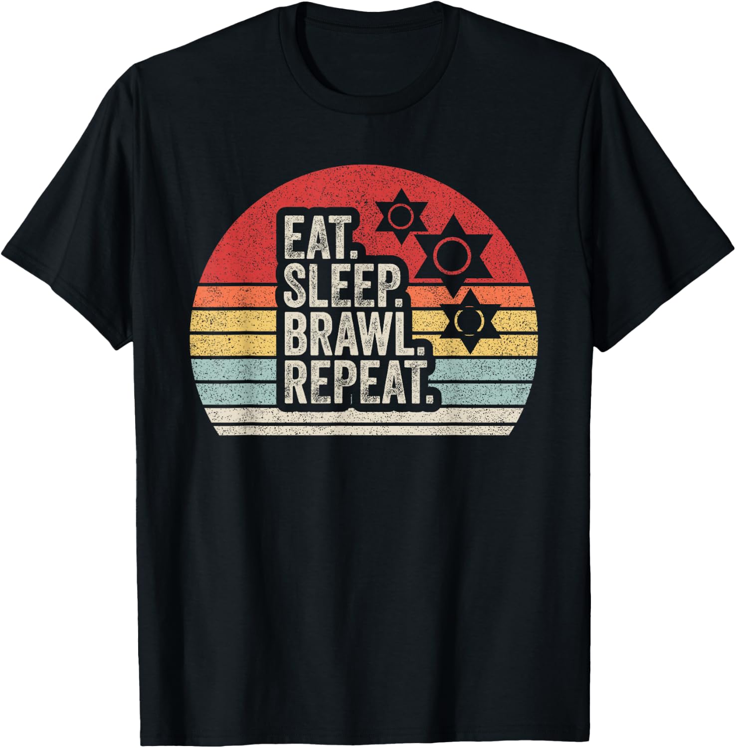 Vintage Retro Eat Sleep Brawl Repeat T-Shirt - T-Shirt | Black