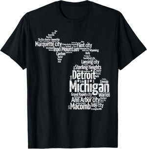 Great Lakes State Map Michigan Vacations Camping Hiking T-Shirt - T-Shirt | Black