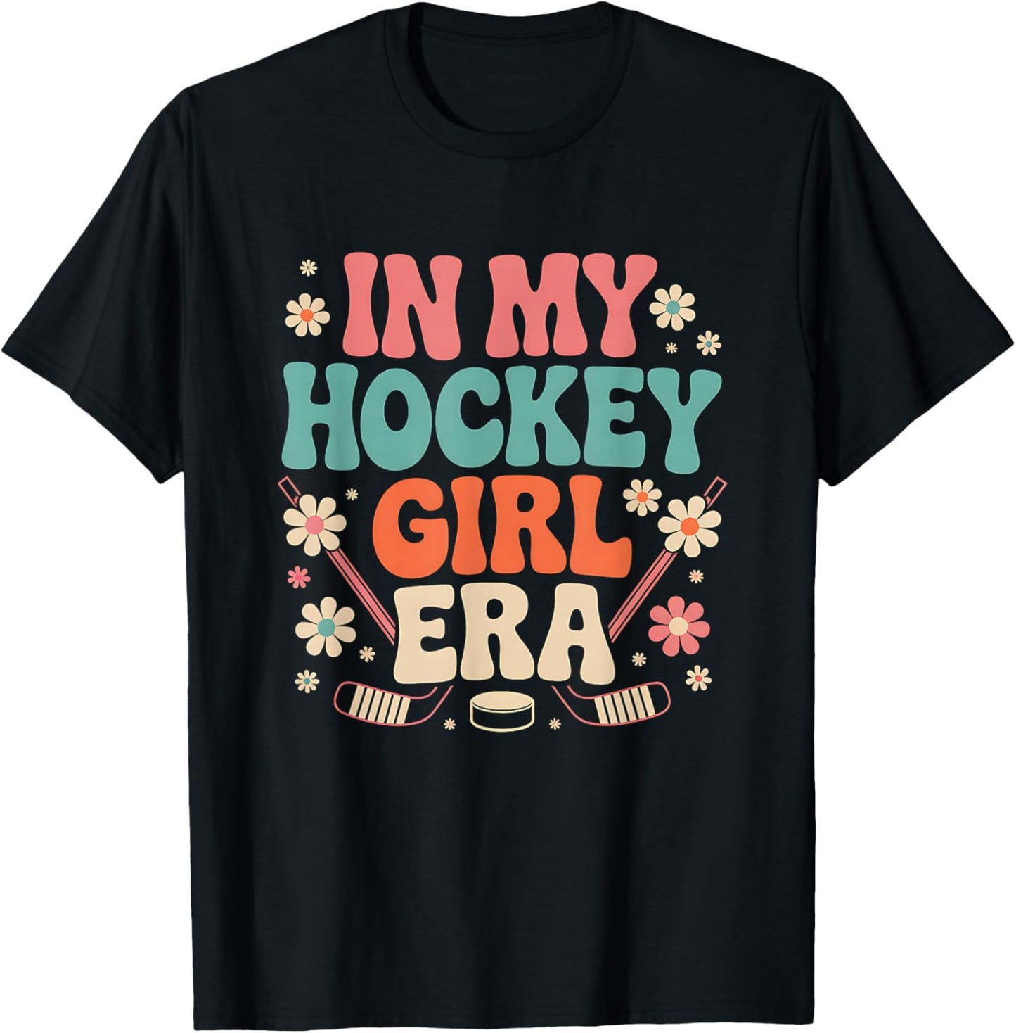 In My Hockey Girls Era Vintage Game Day Groovy Girls Hockey T-Shirt - T-Shirt | Black
