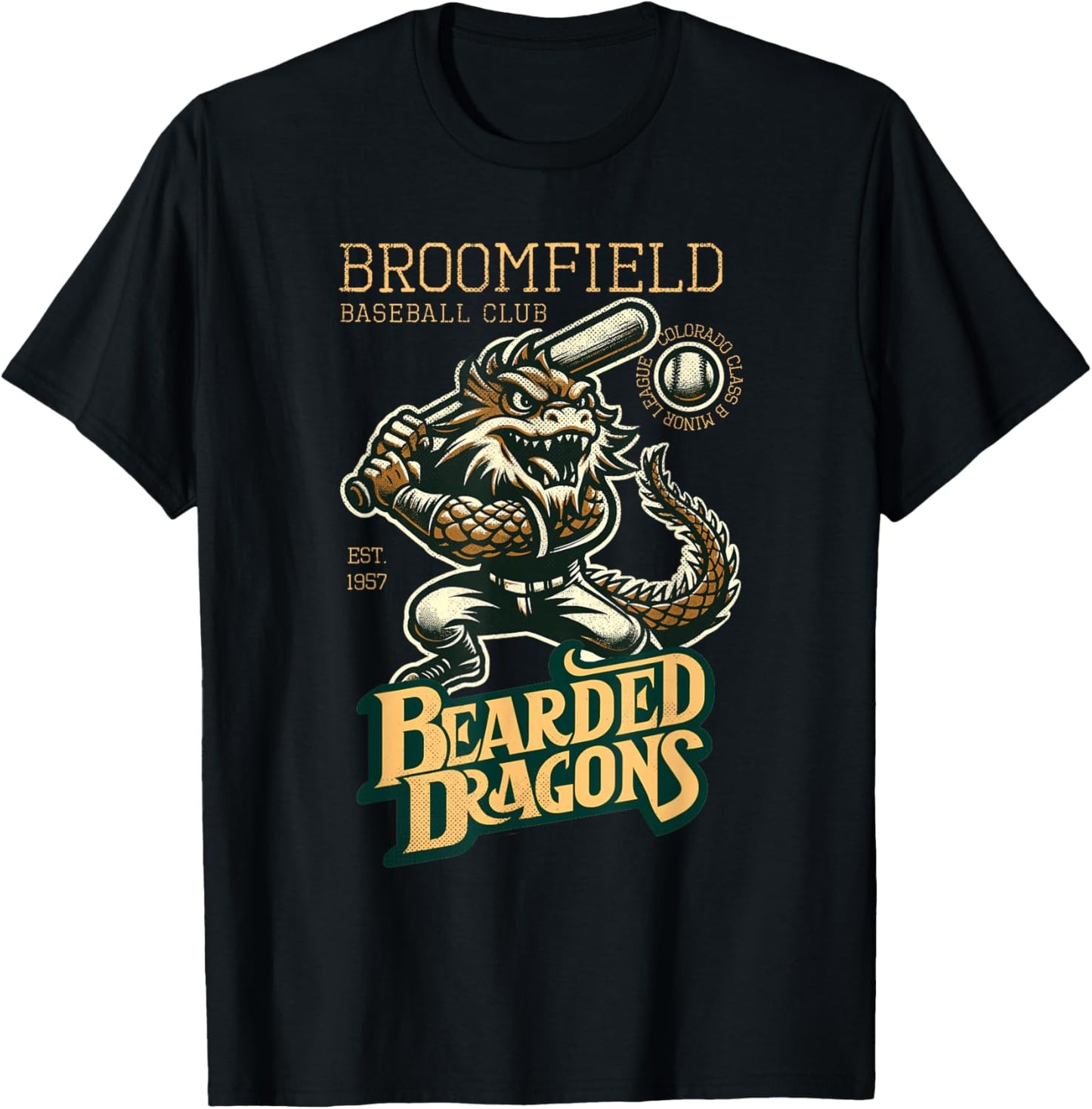 Broomfield Bearded Dragons Retro Minor League Baseball Team T-Shirt - T-Shirt | Black