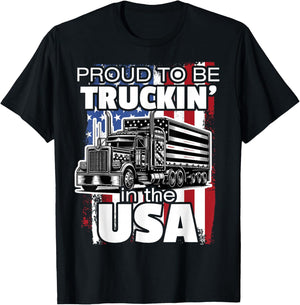 Trucker Truck Driver Patriotic US American USA Flag Semi Rig T-Shirt - T-Shirt | Black