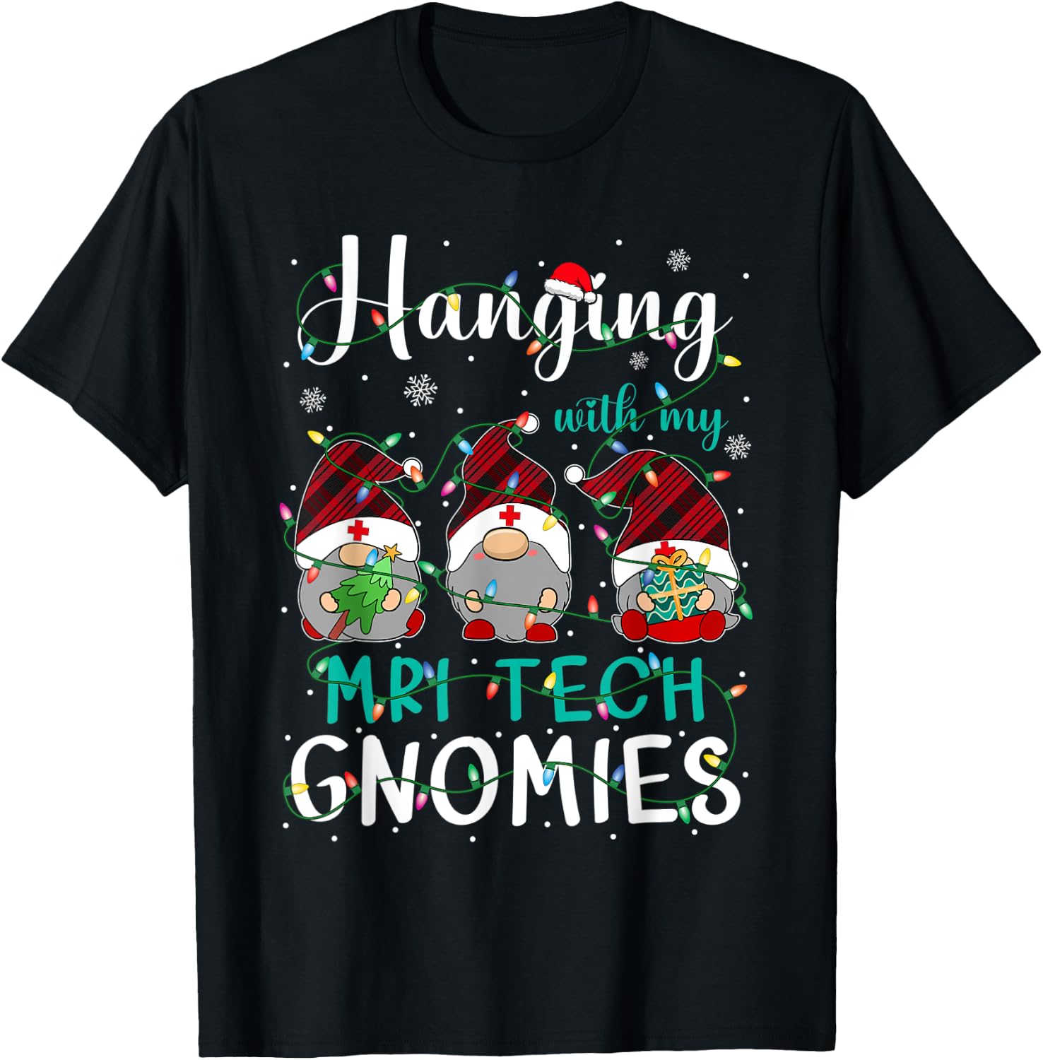 Hanging With My MRI Tech Gnomies Three Gnomes Christmas T-Shirt - T-Shirt | Black