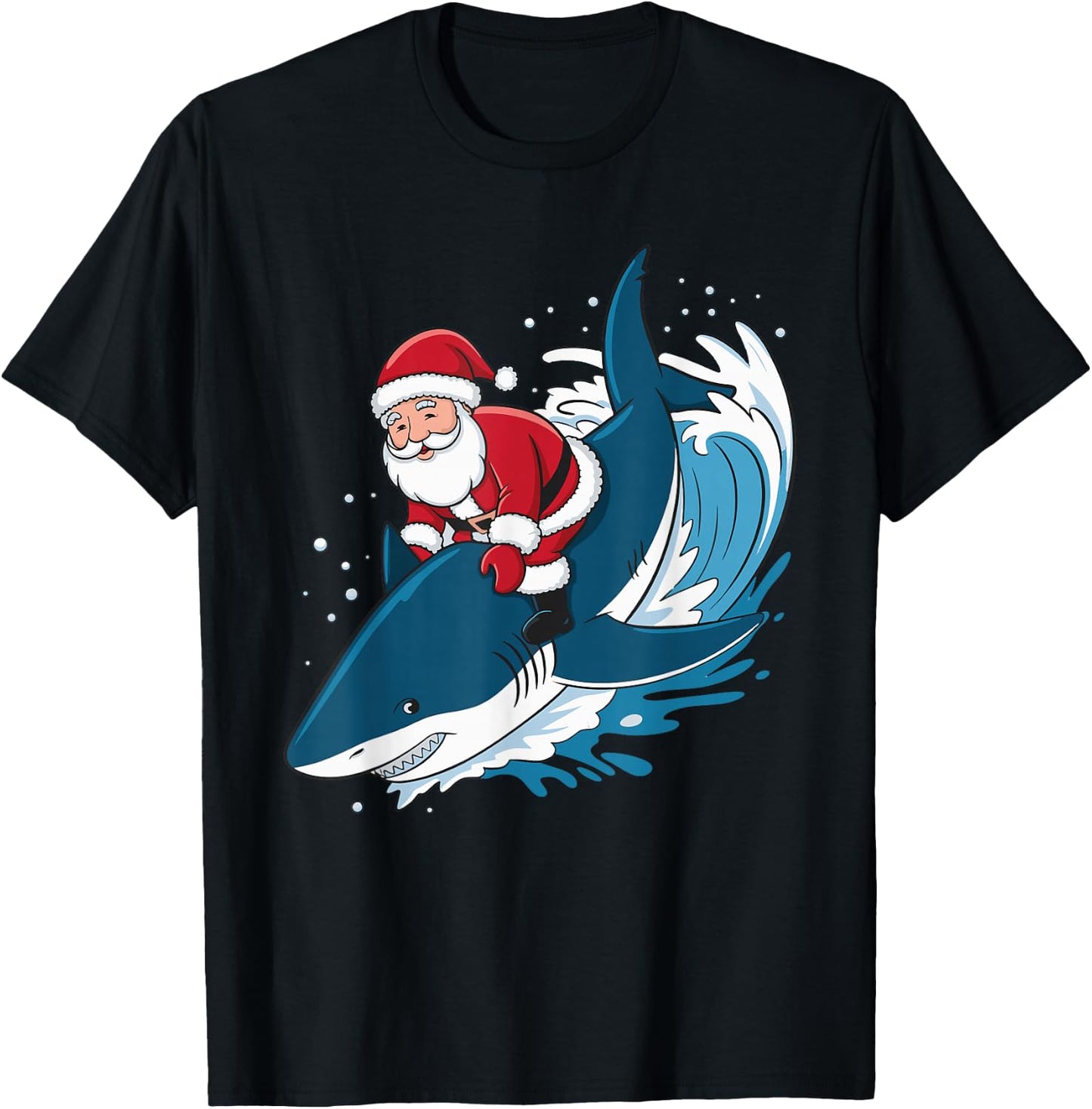 Santa Riding A Shark T-Shirt - T-Shirt | Black