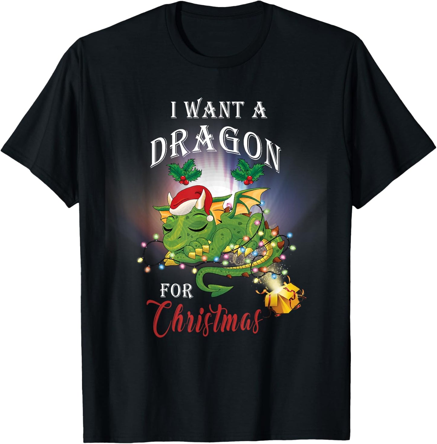 Dragon Lovers I Want A Dragon for Christmas Santa Dragon T-Shirt - T-Shirt | Black