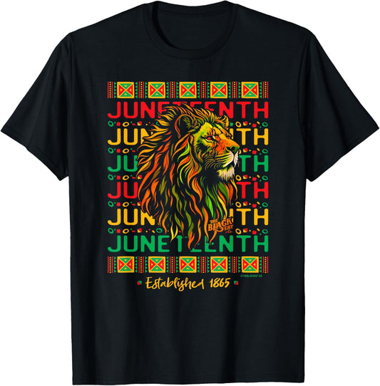 Juneteenth Lion Freedom Day 1865 Celebrate Black History T-Shirt - T-Shirt | Black