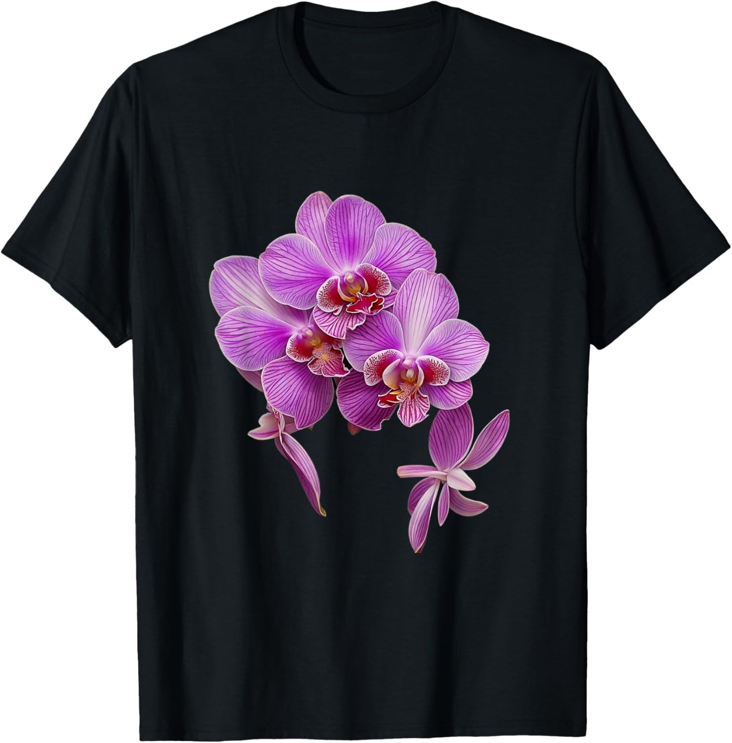 Magenta Watercolor Vanda Orchid Flower Shapes Mania Orchid T-Shirt - T-Shirt | Black