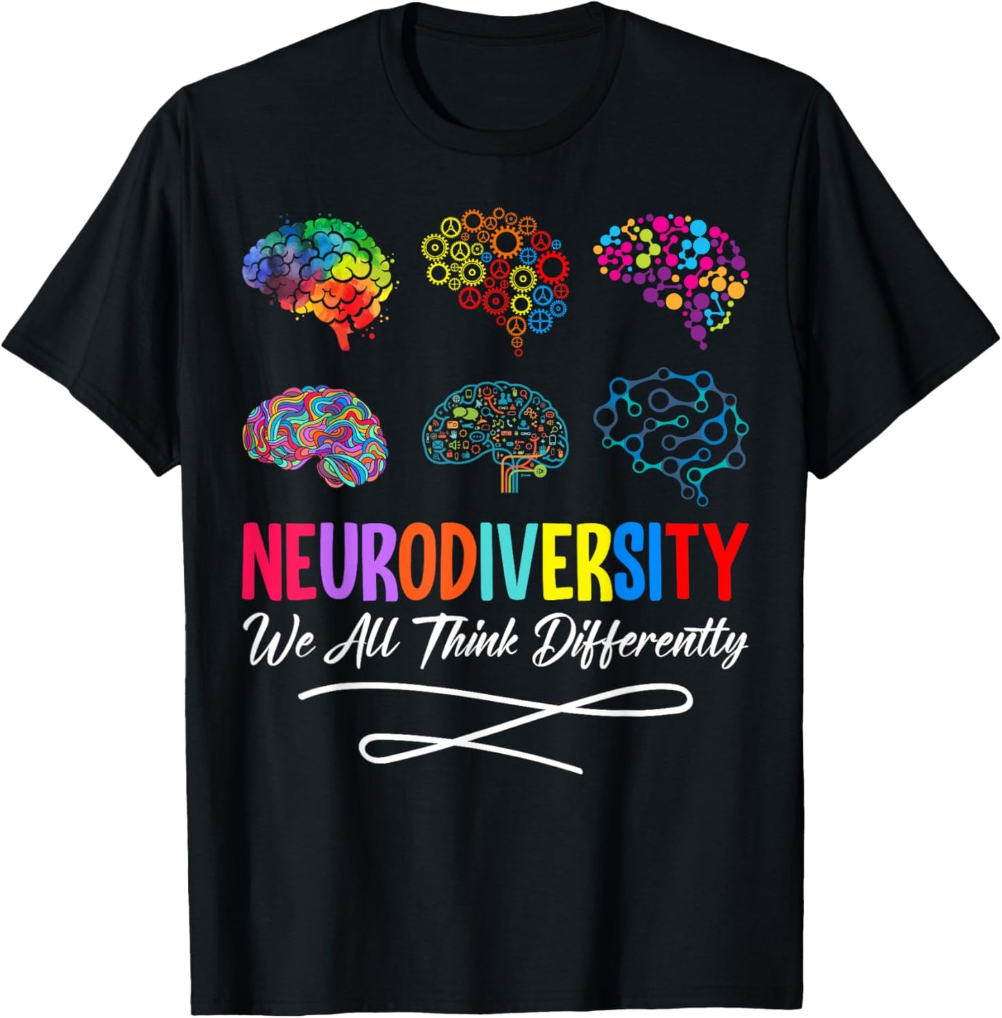 Neurodiversity We All Think Differently Brain Autism Support T-Shirt - T-Shirt | Black
