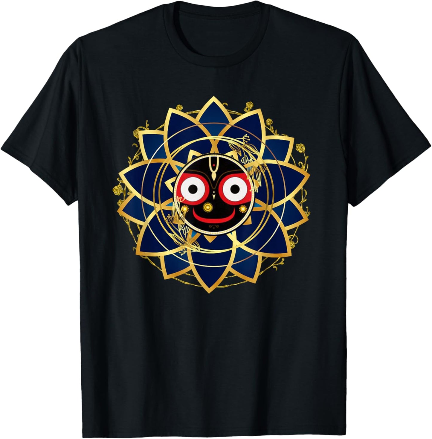 Ubika Blue and Gold Jagannath Hindu Hare Krishna , Small T-Shirt - T-Shirt | Black