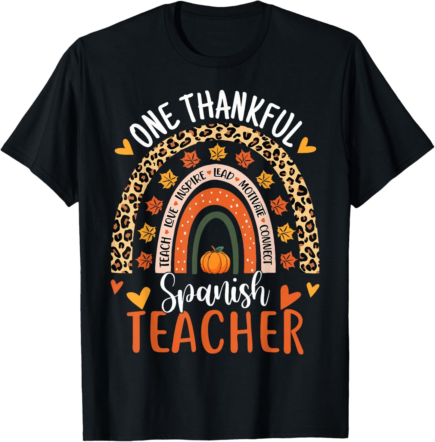 One Thankful Spanish Teacher Thanksgiving Bilingual Teacher T-Shirt - T-Shirt | Black
