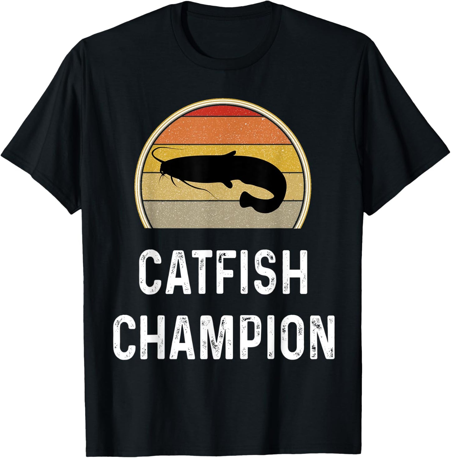 Catfish Champion Fishing Gifts Funny Fisherman Shirt Retro T-Shirt - T-Shirt | Black
