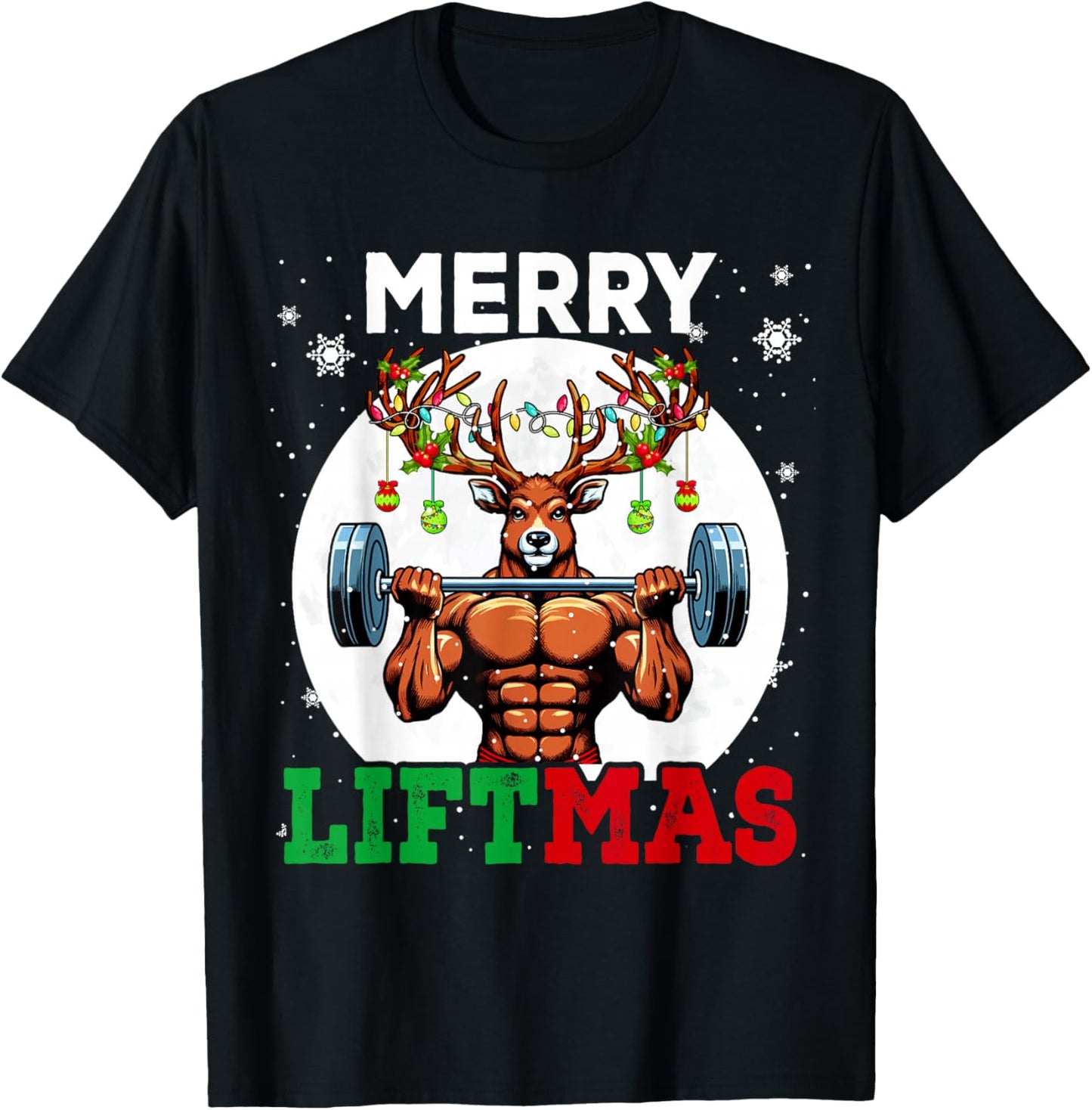 Merry Liftma's Christmas Reindeer Weightlifting Gym Workout T-Shirt - T-Shirt | Black