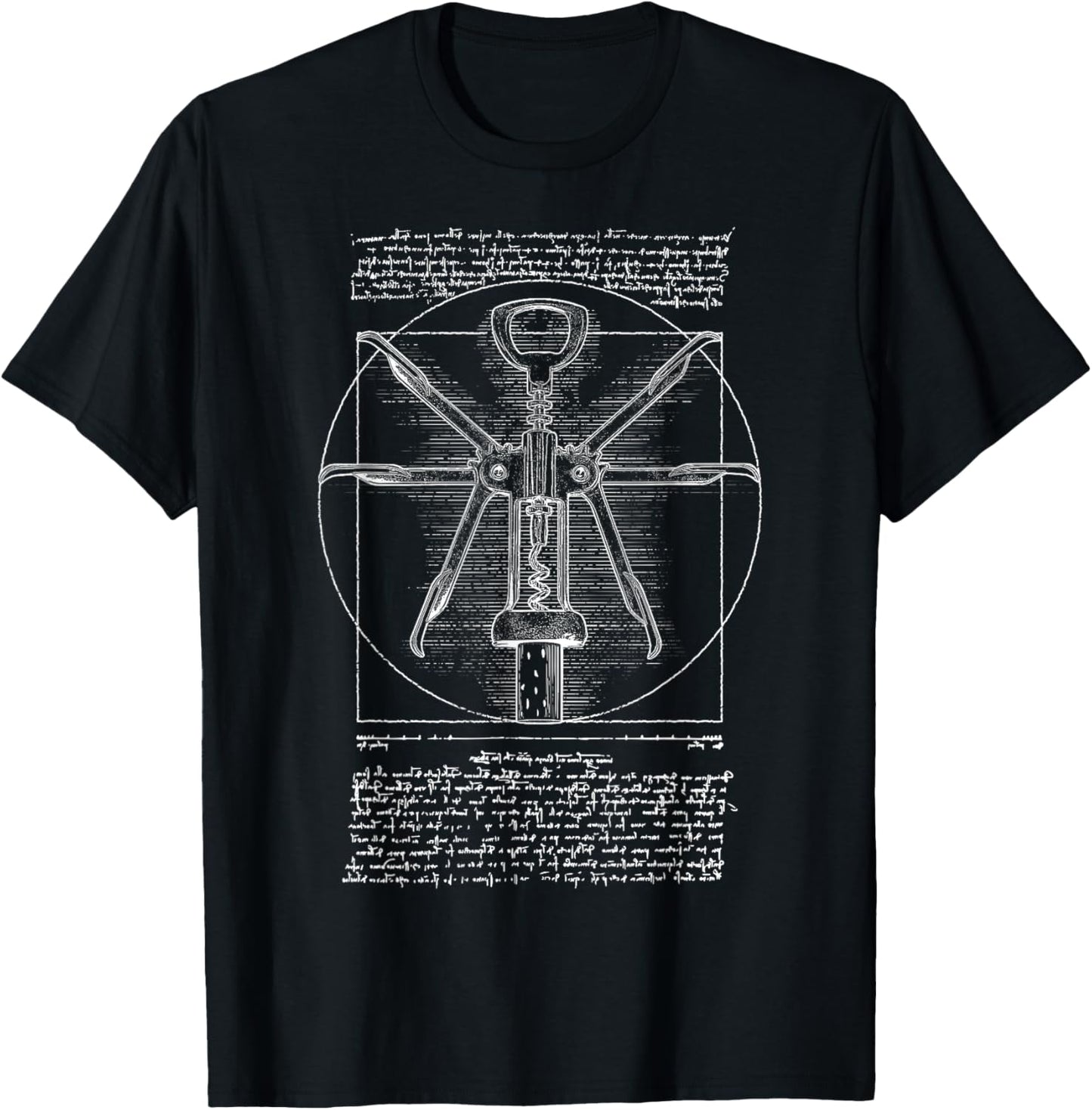 Corkscrew Vitruvian Wine Bartender Man da Vinci Wine T-Shirt - T-Shirt | Black