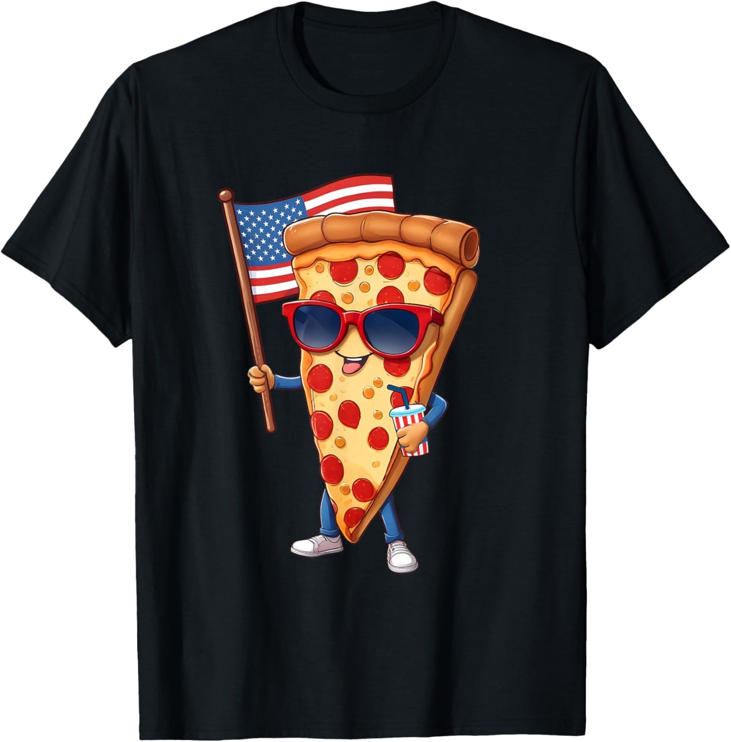 4th Of July Pizza Slice Patriotic American US Flag Kids Boys T-Shirt - T-Shirt | Black