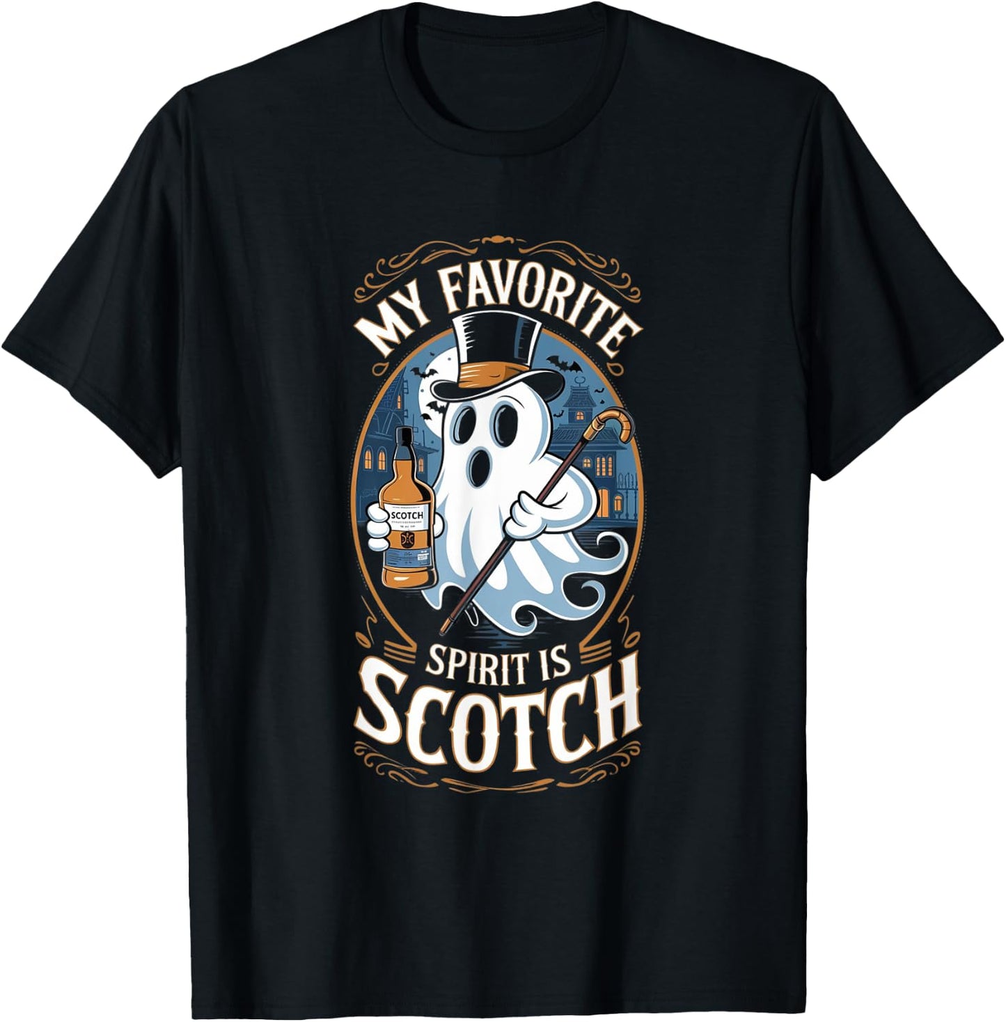 My Favorite Spirit Is Scotch Ghost Halloween Funny T-Shirt - T-Shirt | Black
