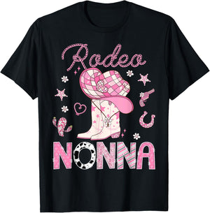 Rodeo Nonna Pink Boots Disco CowGirl Birthday T-Shirt - T-Shirt | Black