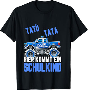 Einschulung Polizei Schulkind 2026 Kinder Junge Schultüte T-Shirt - T-Shirt | Black