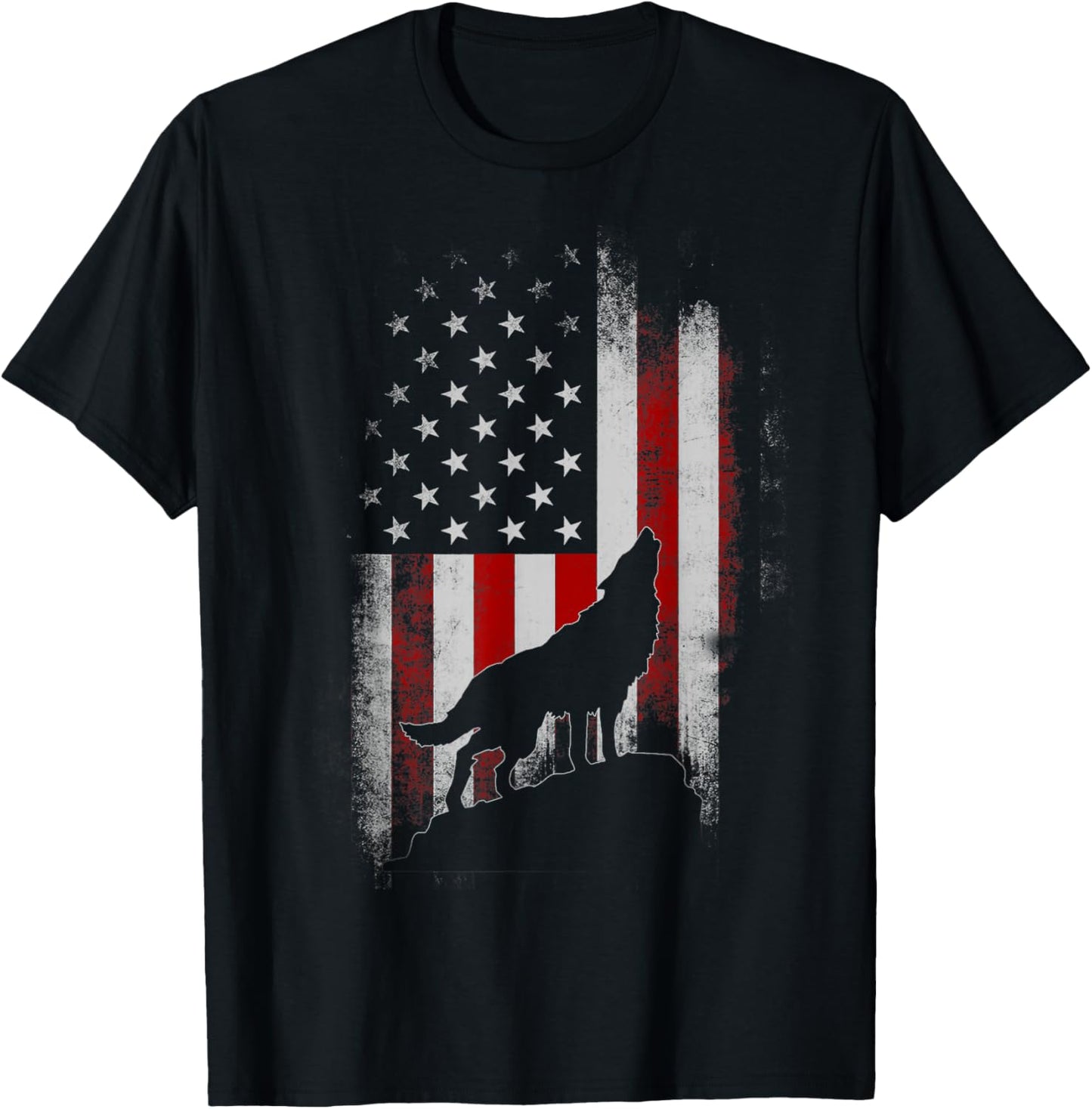 Wolf 4th of July American Flag Howling Wolves Patriotic T-Shirt - T-Shirt | Black