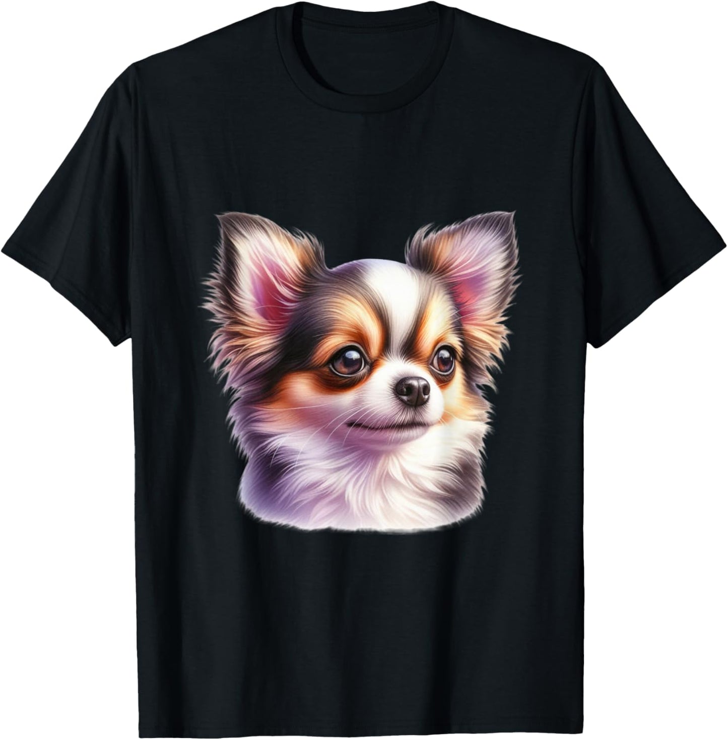 Chihuahua Floral Aquarell Langhaar Chihuahua T-Shirt - T-Shirt | Black