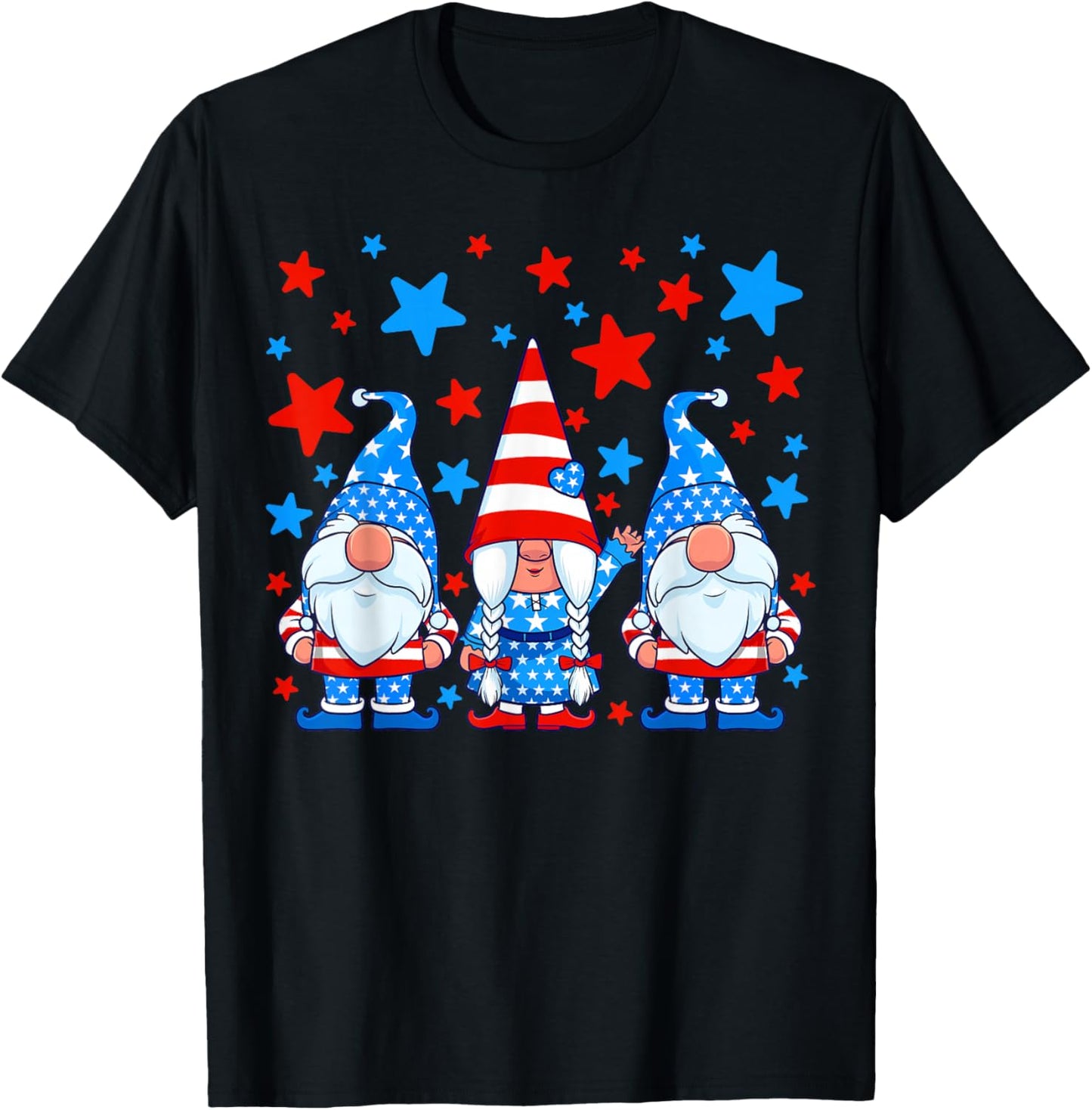 4th of July Gnomes Patriotic American Flag Cute Gnome Women T-Shirt - T-Shirt | Black