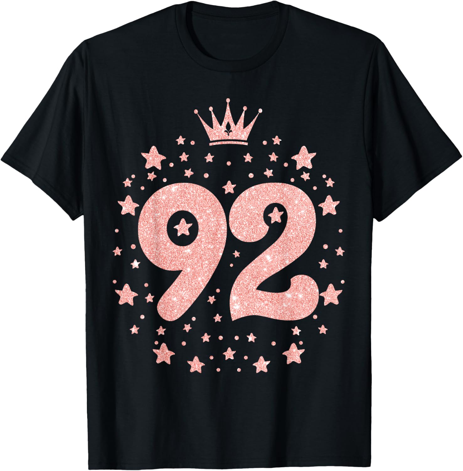 92 Pink Crown 92 Years Old Happy 92nd Birthday Girl Women T-Shirt - T-Shirt | Black