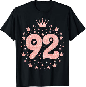 92 Pink Crown 92 Years Old Happy 92nd Birthday Girl Women T-Shirt - T-Shirt | Black