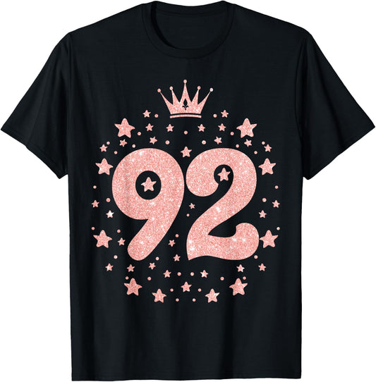 92 Pink Crown 92 Years Old Happy 92nd Birthday Girl Women T-Shirt - T-Shirt | Black