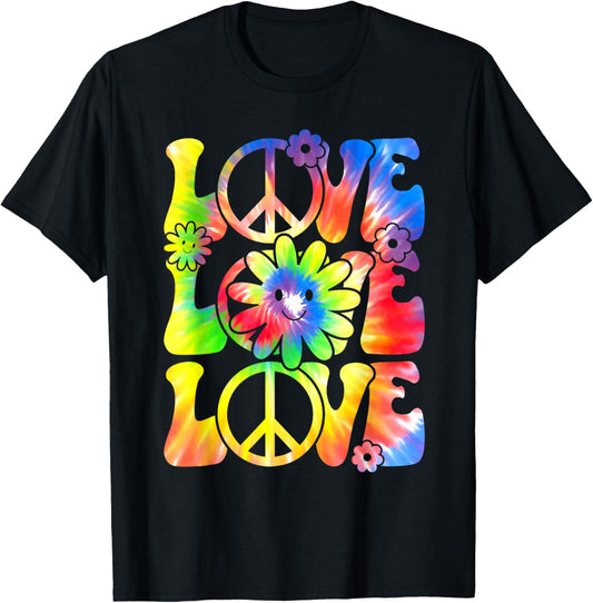 Groovy Tie Dye Love Retro 70's Hippie Vintage 70s Costume T-Shirt - T-Shirt | Black