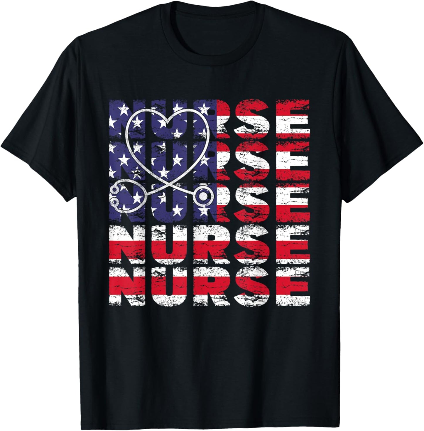 4th Of July Nurse American Flag Nursing USA Patriotic Women Kids Men T-Shirt - T-Shirt | Black