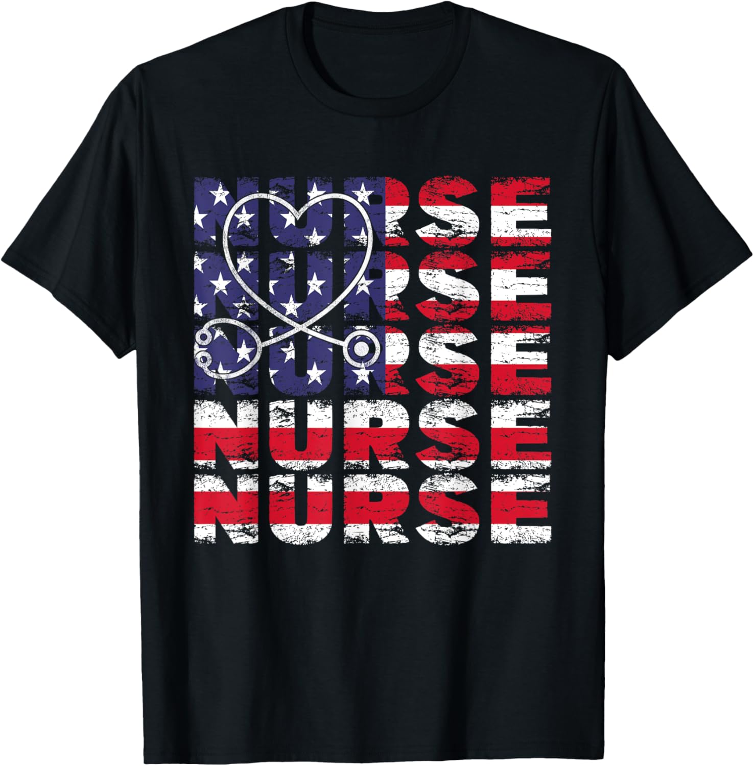 4th Of July Nurse American Flag Nursing USA Patriotic Women Kids Men T-Shirt - T-Shirt | Black