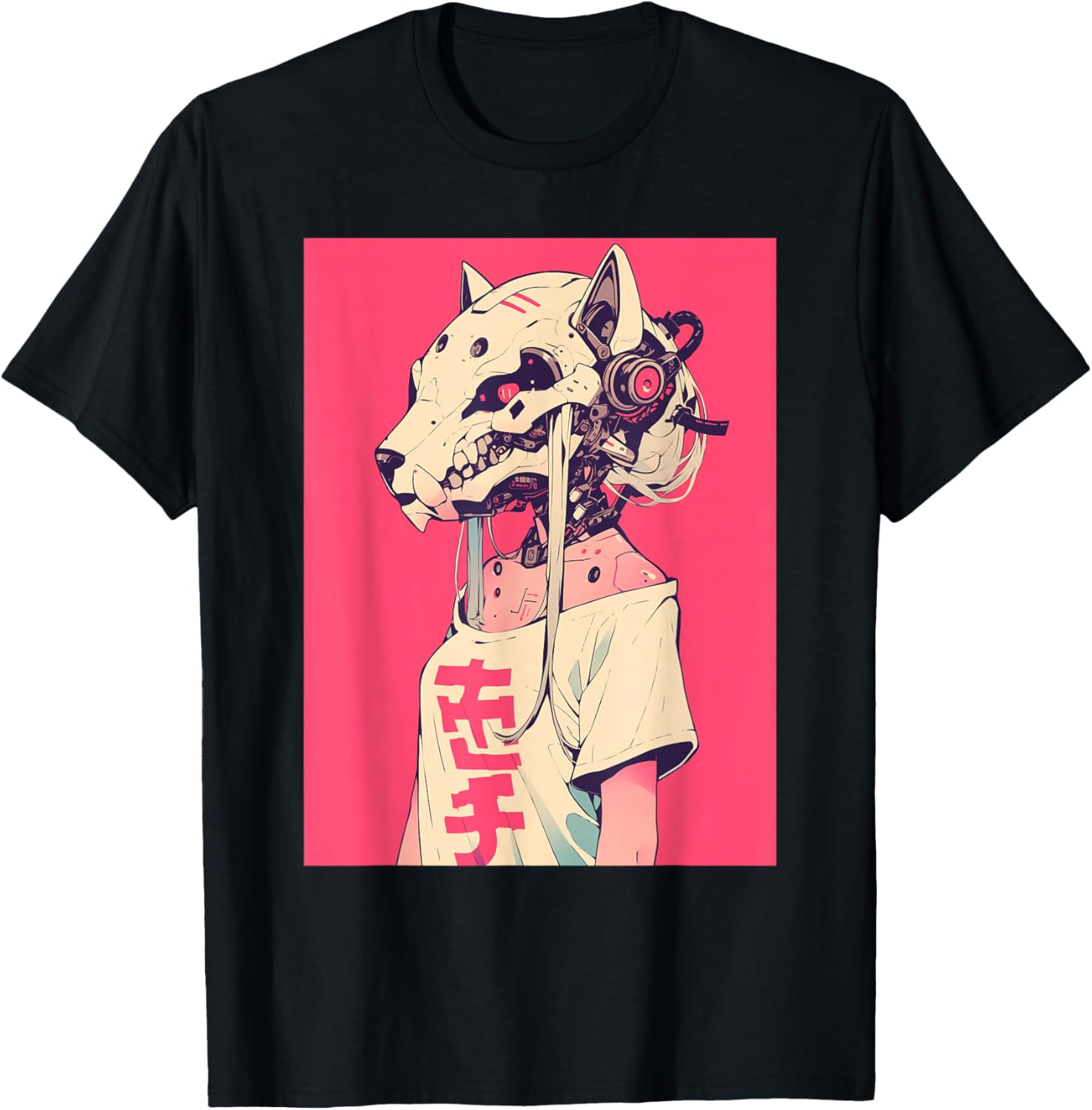 Anime Manga Cyberpunk Aesthetic Techwear Harajuku Cat Girl T-Shirt - T-Shirt | Black
