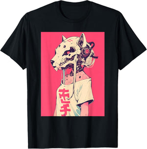 Anime Manga Cyberpunk Aesthetic Techwear Harajuku Cat Girl T-Shirt - T-Shirt | Black