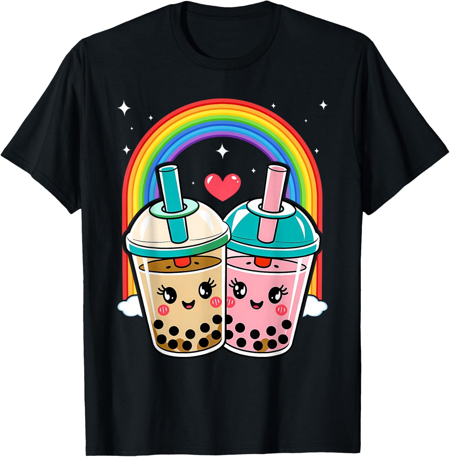 Cute Kawaii Couple Bubble Boba Milk Tea Lover Girl T-Shirt - T-Shirt | Black