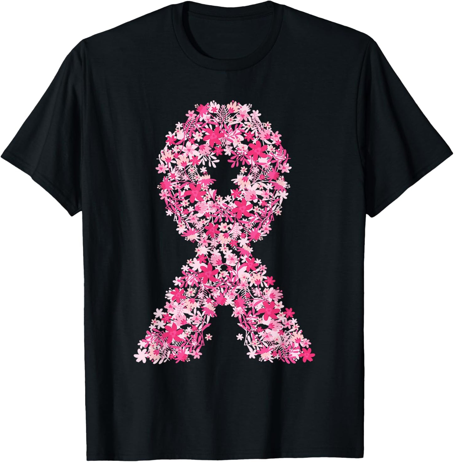 Breast Cancer Pink Ribbon Floral Flower Cute Awareness Gifts T-Shirt - T-Shirt | Black