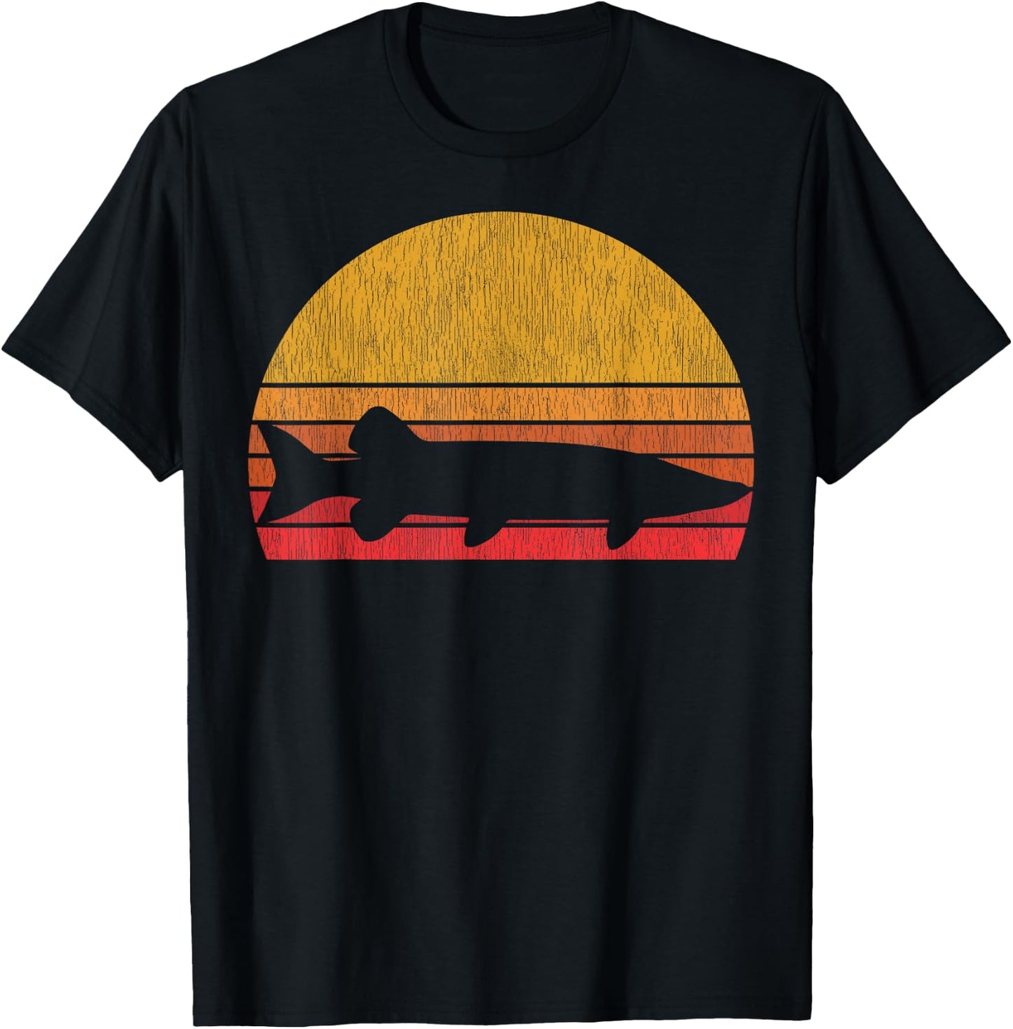 Musky Fishing Retro Muskie Fish Silhouette Fisherman T-Shirt - T-Shirt | Black