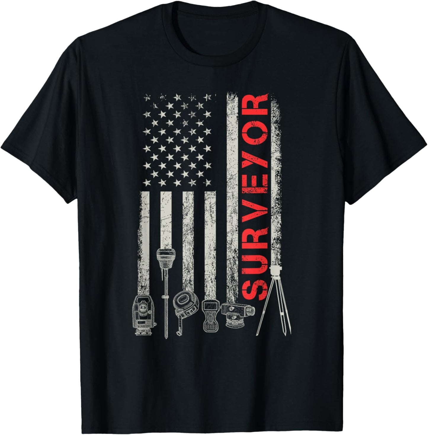 American flag land Surveyor surveying puns engineer T-Shirt - T-Shirt | Black
