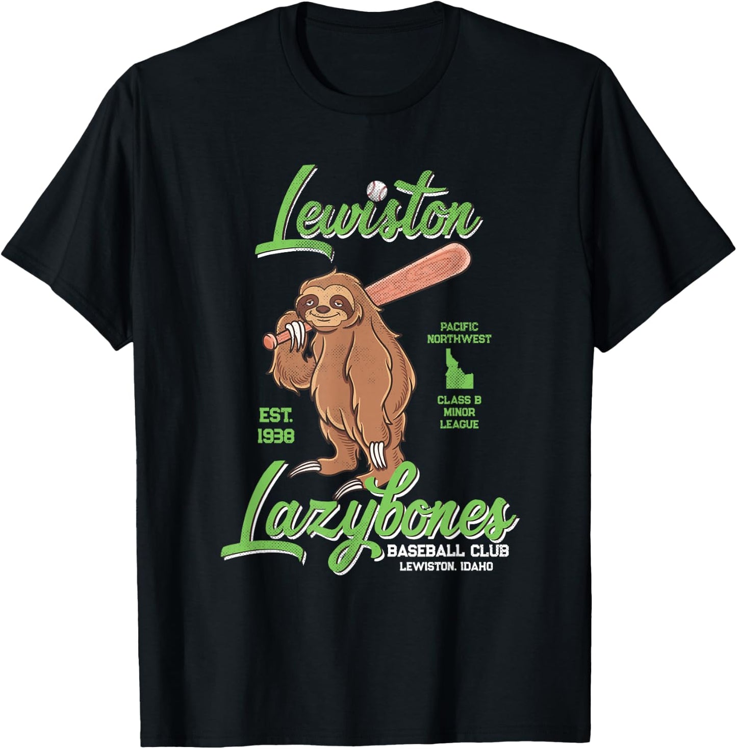 Lewiston Lazybones Minor League Retro Baseball Team T-Shirt - T-Shirt | Black