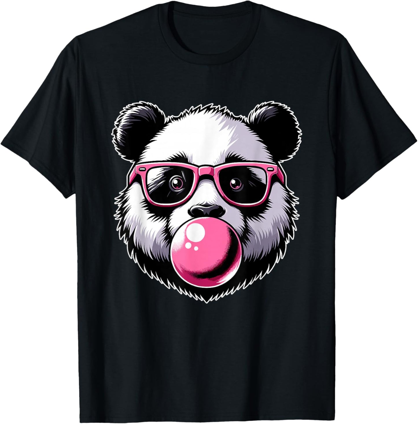 Cool Panda With Glasses, Chewing Gum Bubble & Panda Face T-Shirt - T-Shirt | Black
