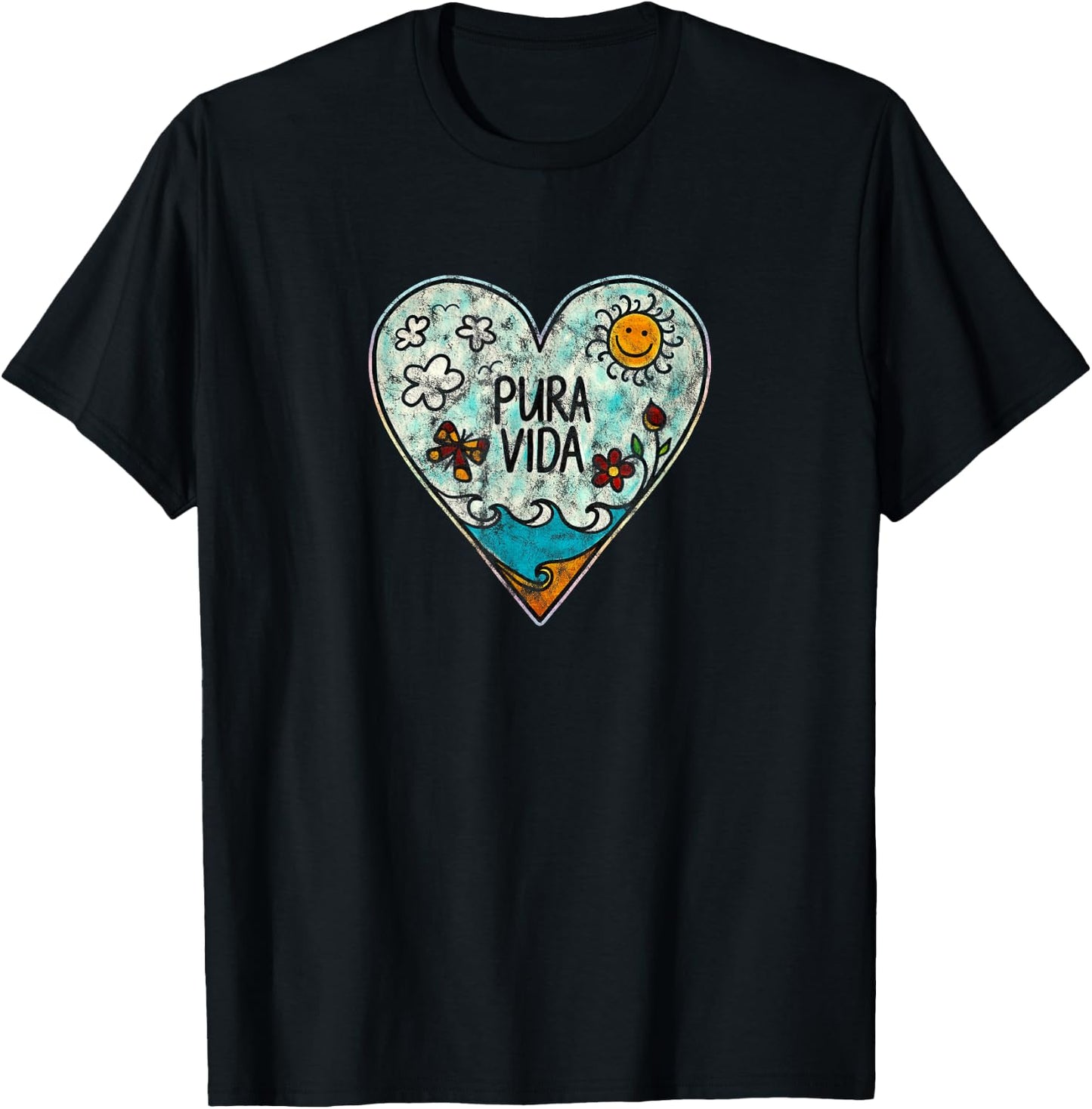 Pura Vida Heart Summer Sun Beach Holiday Sea Happiness Holiday T-Shirt - T-Shirt | Black
