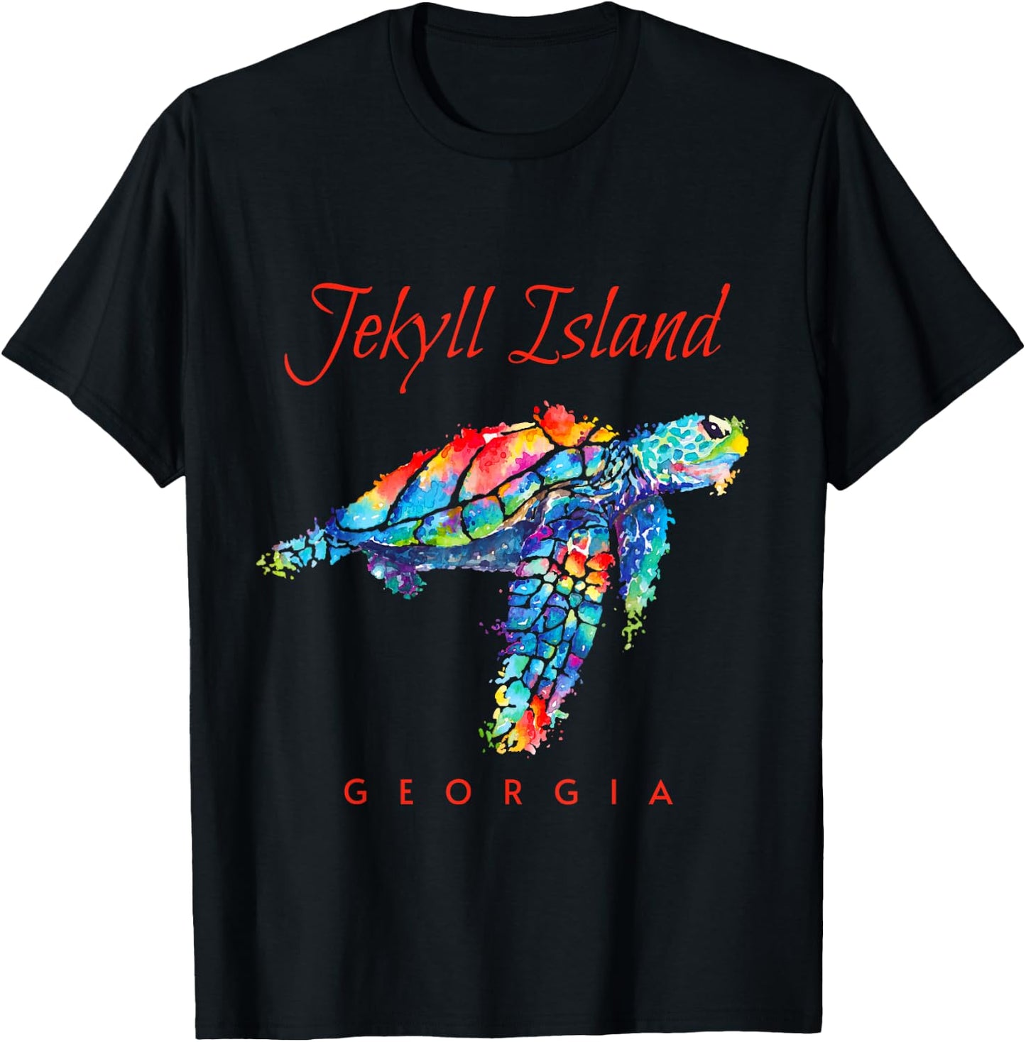Jekyll Island Georgia Watercolor Sea Turtle T-Shirt - T-Shirt | Black