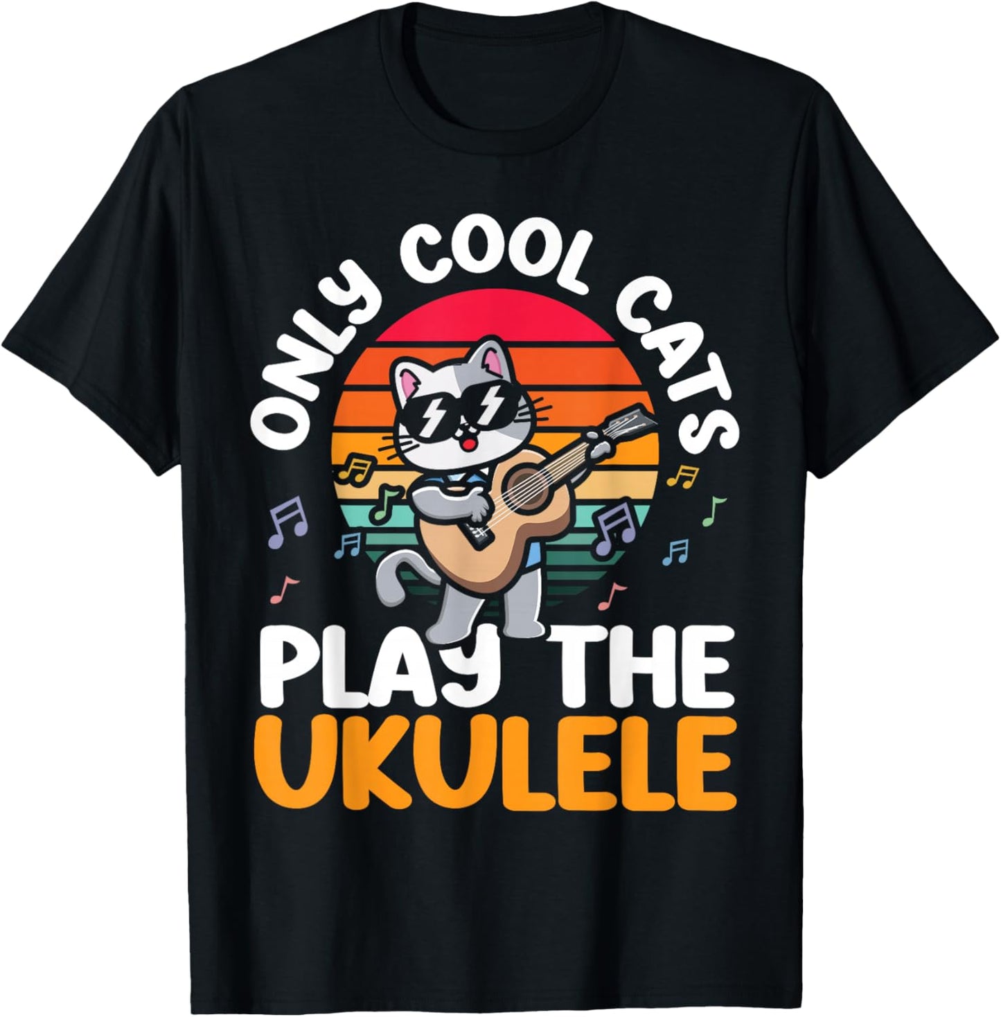 Hawaiian Ukulele Uke Cat Only Cool Cats Play The Ukulele T-Shirt - T-Shirt | Black