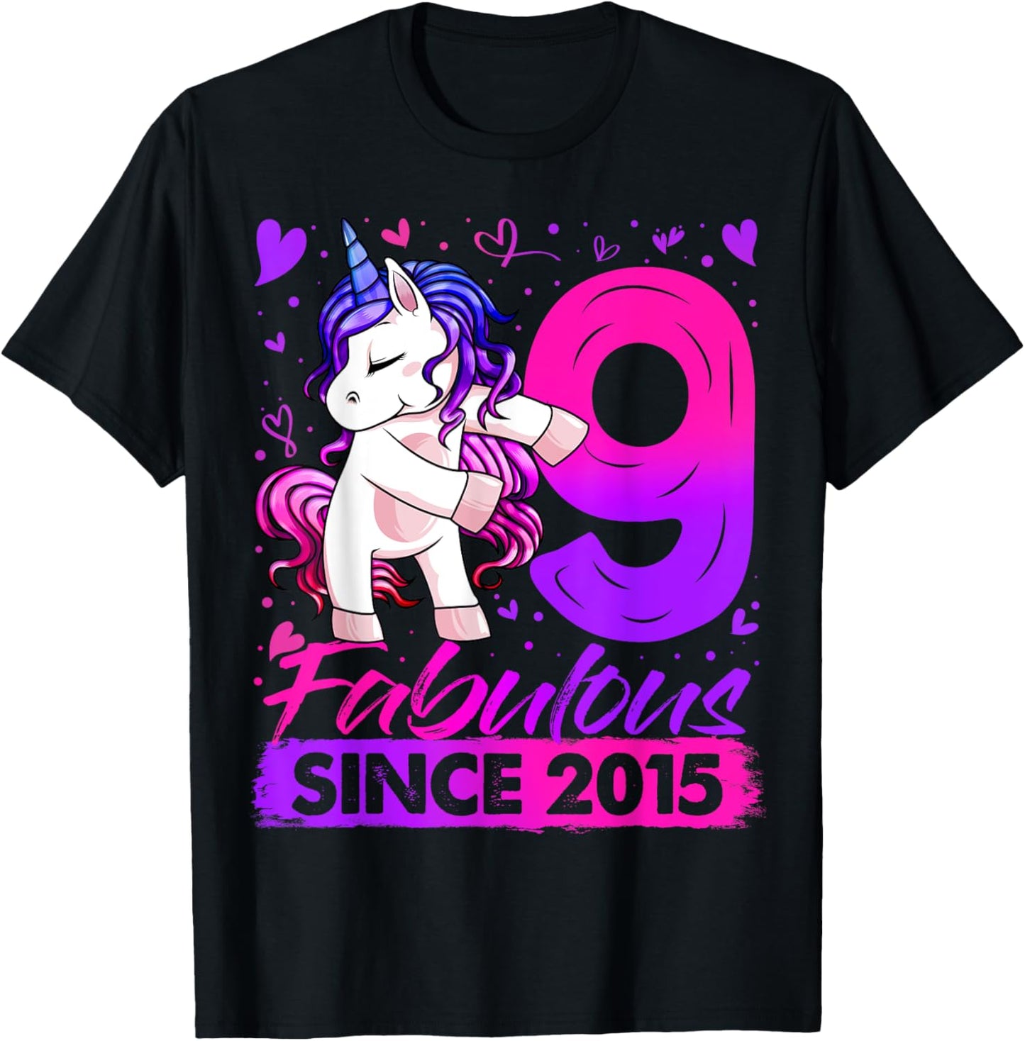 9 Years Old Flossing Unicorn Gifts 9th Birthday Girl Party T-Shirt - T-Shirt | Black