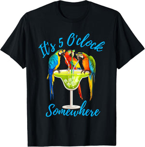 It's 5 O'clock Somewhere Funny Parrot Summer Beach Vacation Women T-Shirt - T-Shirt | Black