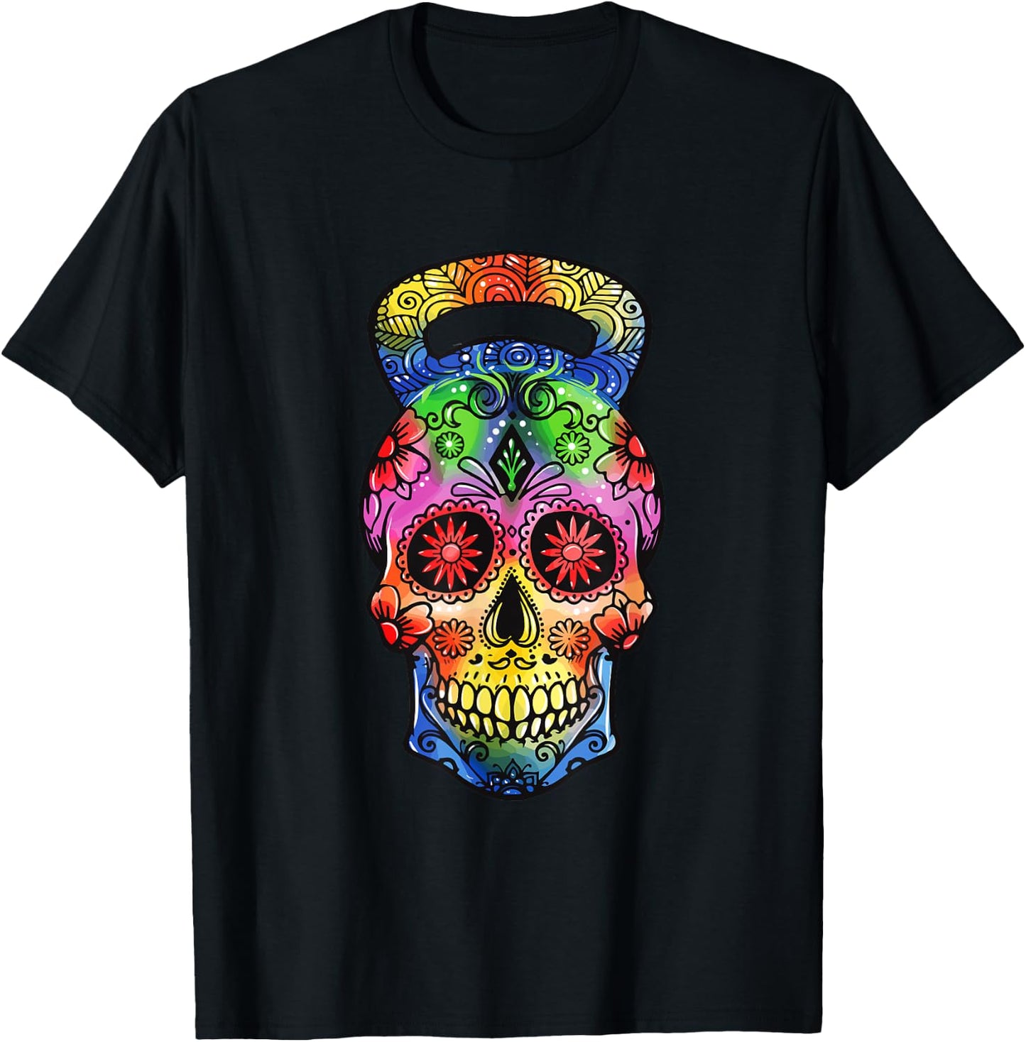 Kettlebell Sugar Skull Weight Lifting Exercise Workout T-Shirt - T-Shirt | Black