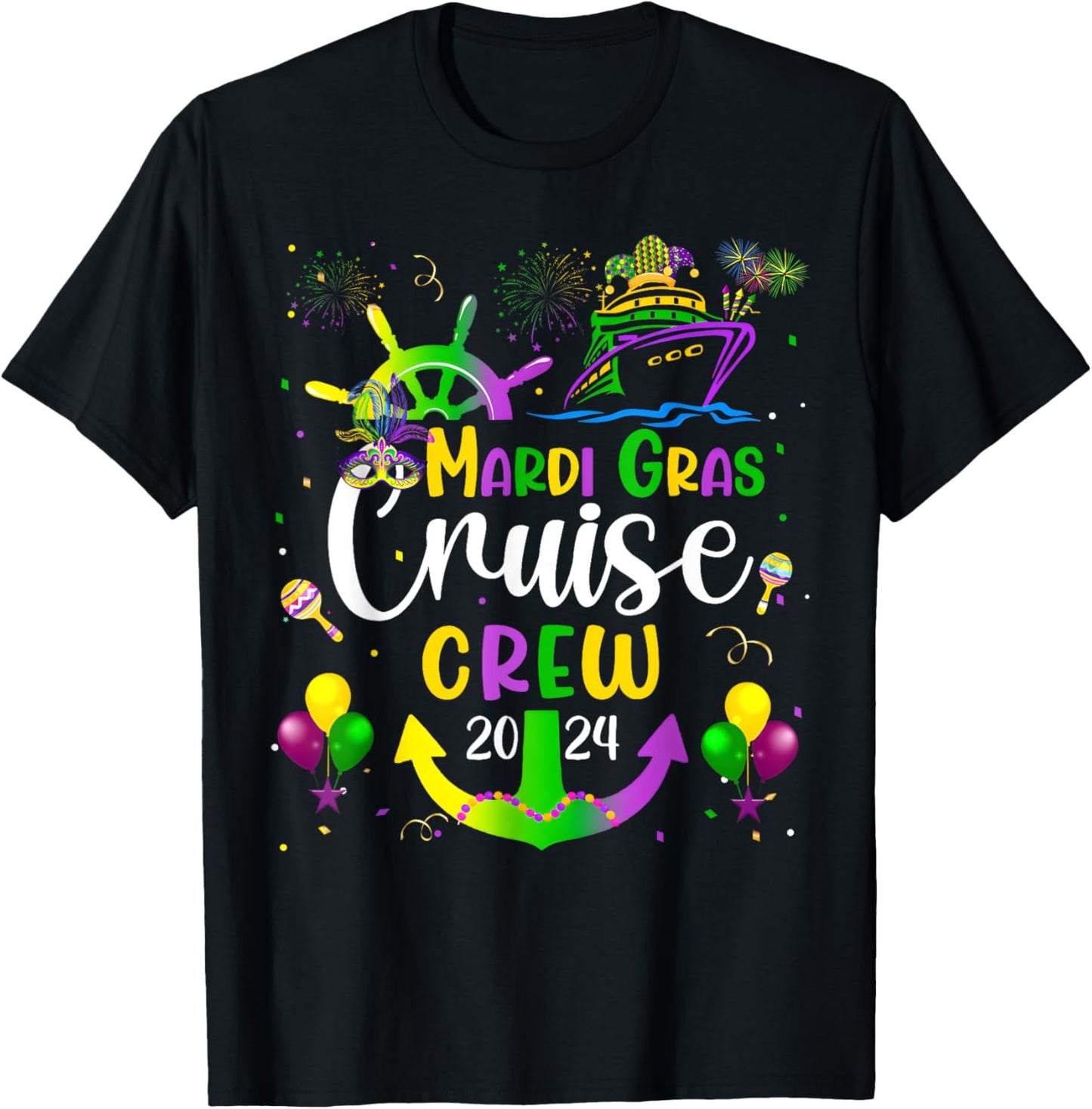 Mardi Gras Cruise 2024 Ship Family Matching Trip New Orleans T-Shirt - T-Shirt | Black