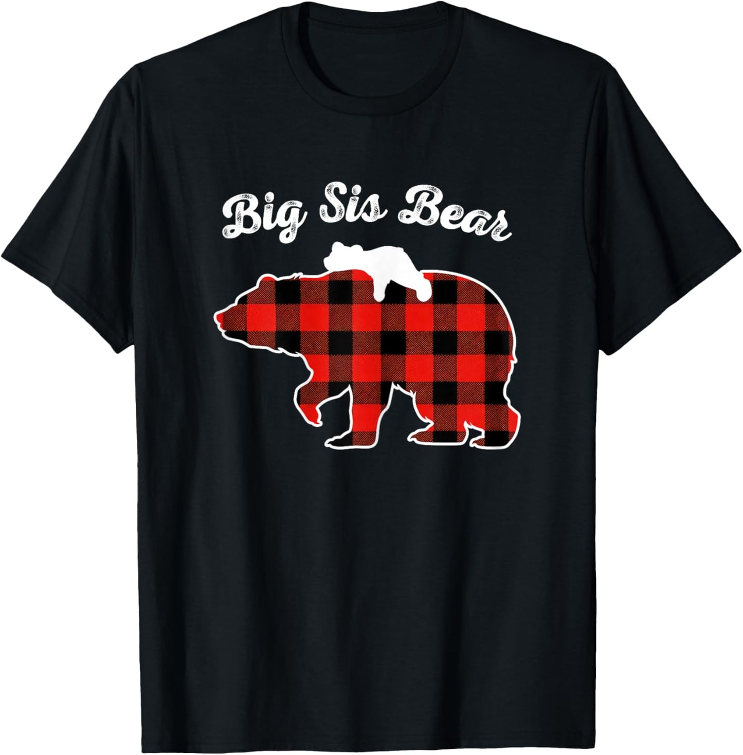 Big Sis Bear Flannel Red Plaid Pajama Family Matching XMAS T-Shirt - T-Shirt | Black