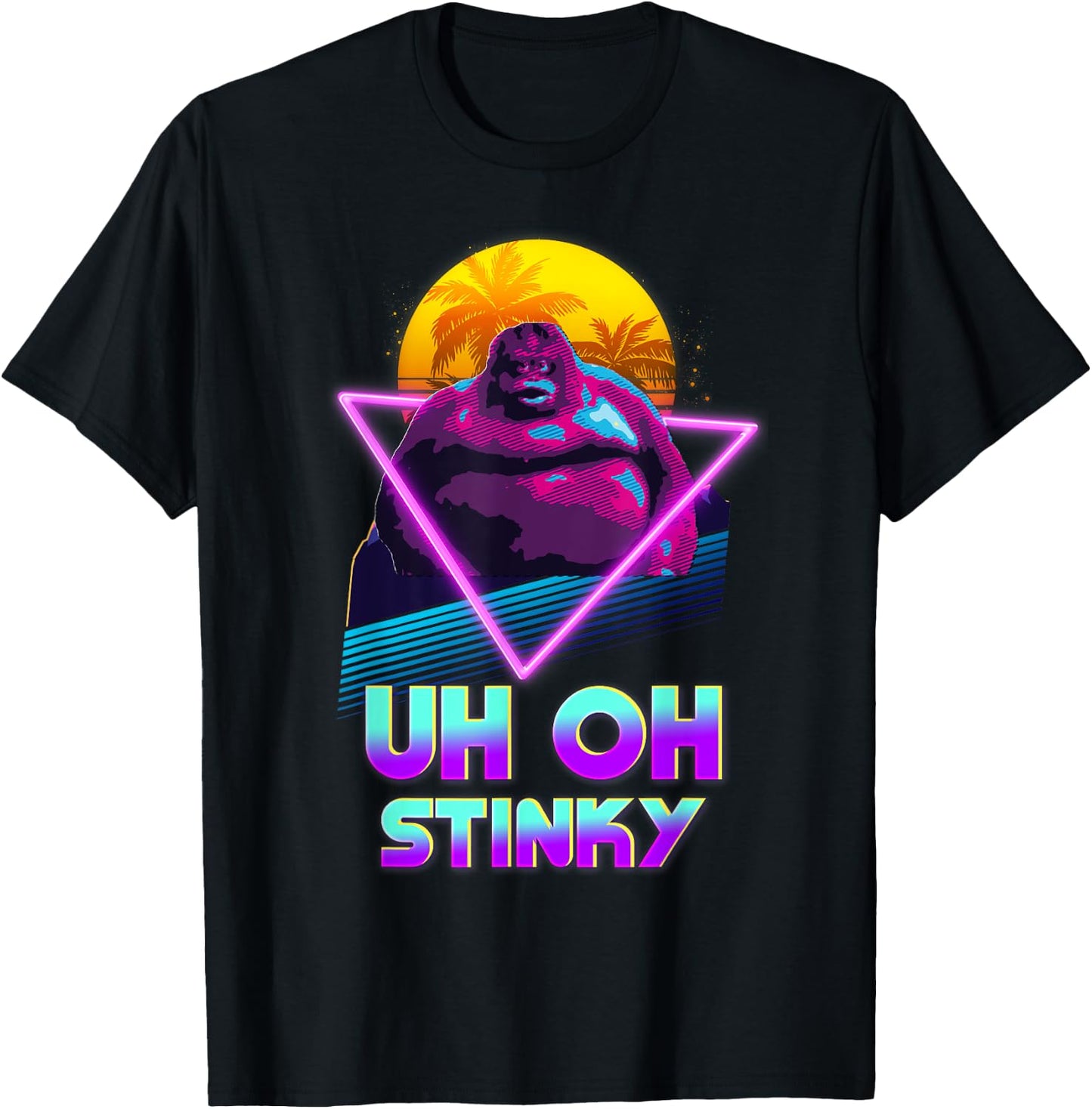 Uh Oh Stinky Poop Le Monke 80s Vaporwave Outrun Style T-Shirt - T-Shirt | Black