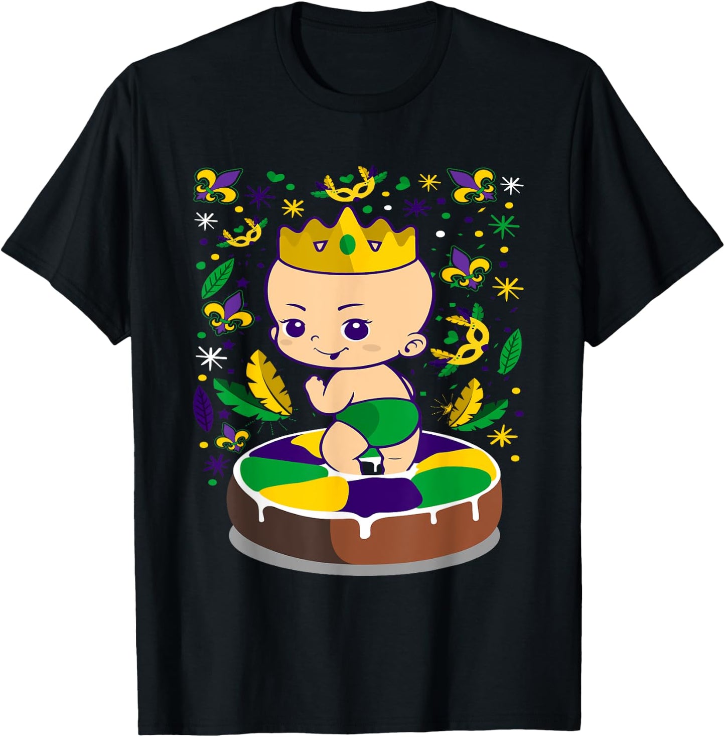 King Cake Mardi Gras Baby Louisiana Gift T-Shirt - T-Shirt | Black