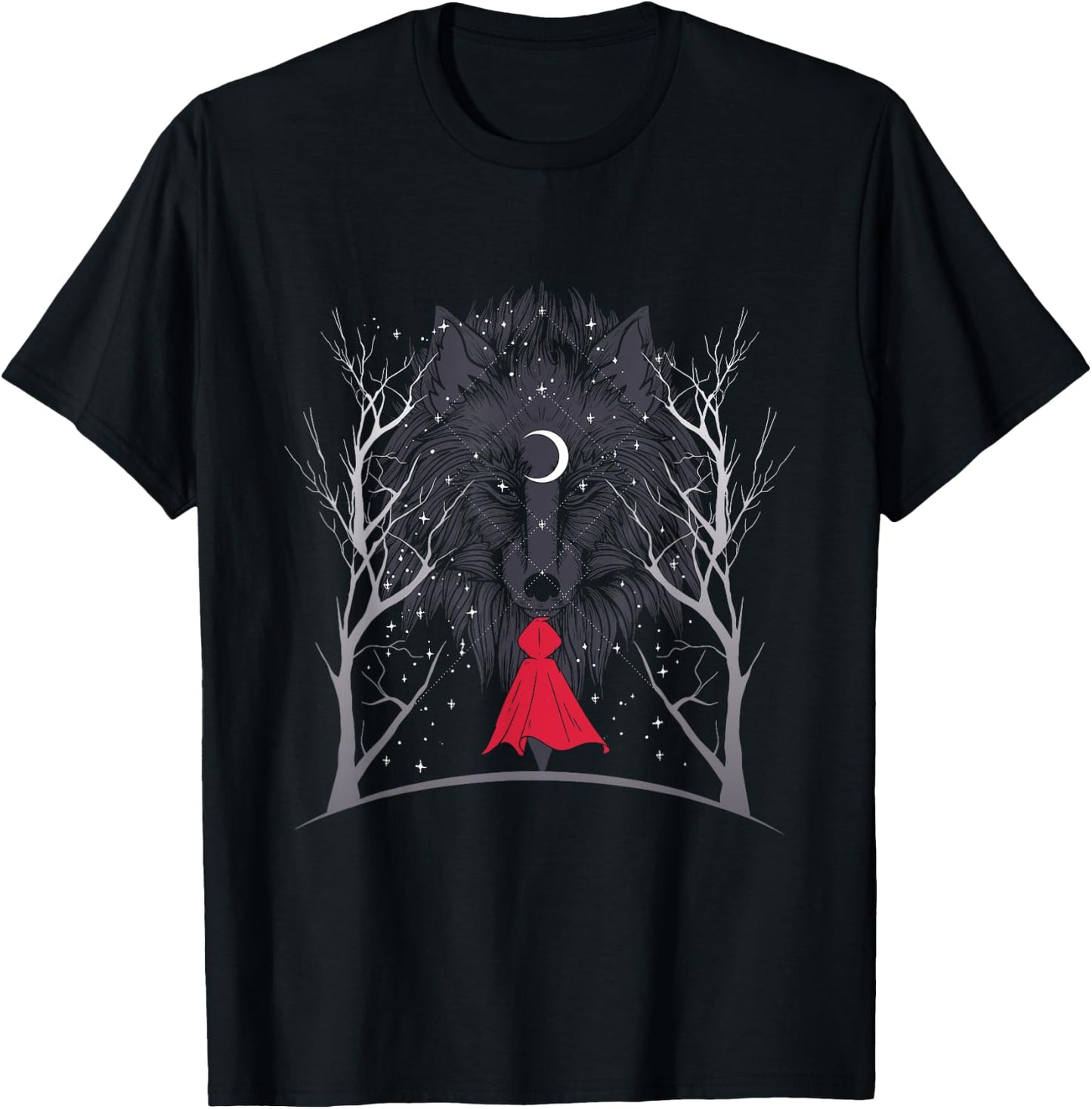 Red Riding Hood and the Wolf in the Moonlight - Occult, Witchcraft T-Shirt - T-Shirt | Black