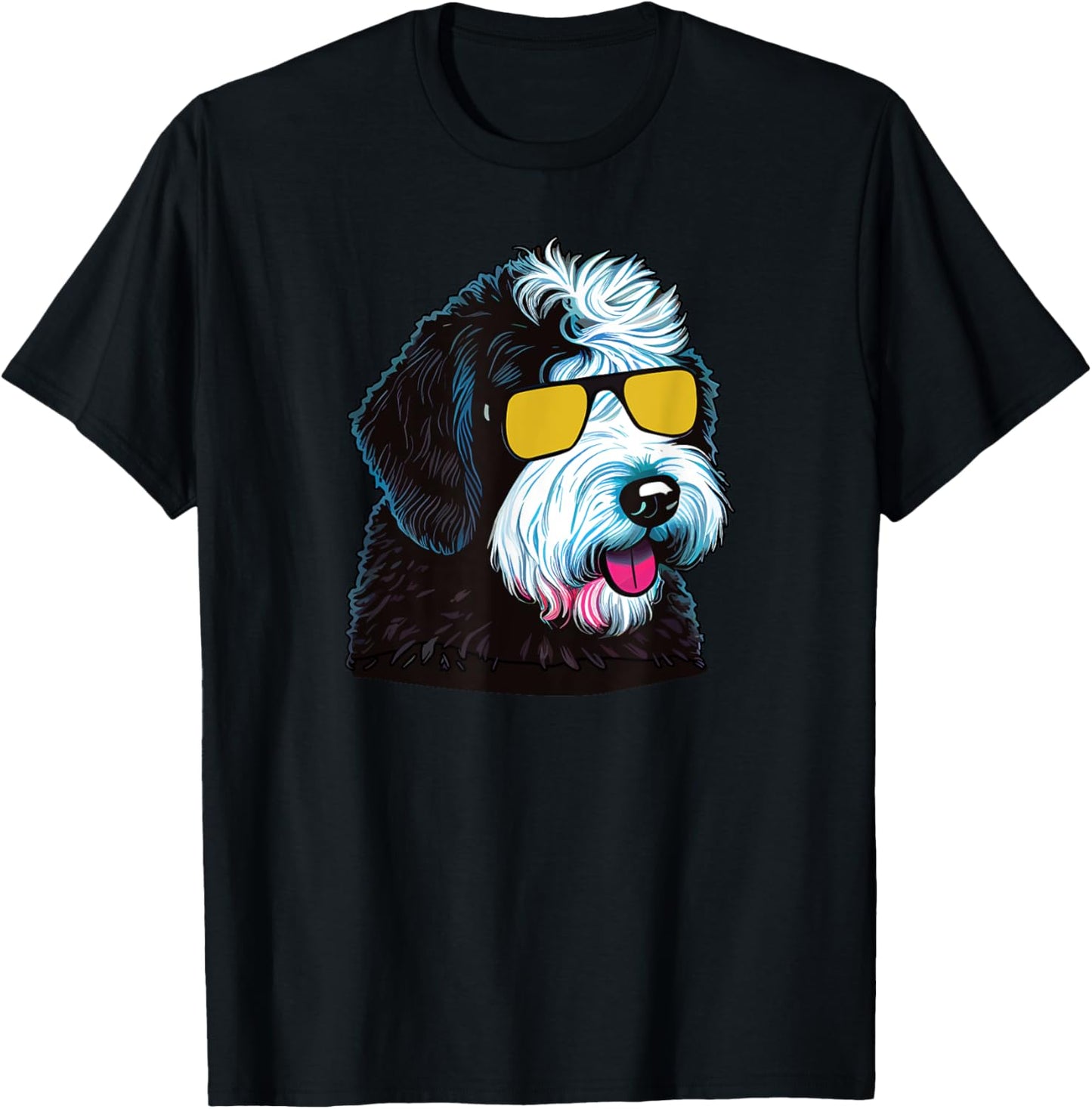 Dad Mom Cool Dog Sunglasses - Sheepadoodle Men Women T-Shirt - T-Shirt | Black